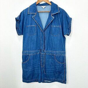 Belinda Women's Button Down Denim Short Romper Drawstring Waist‎ Size Large